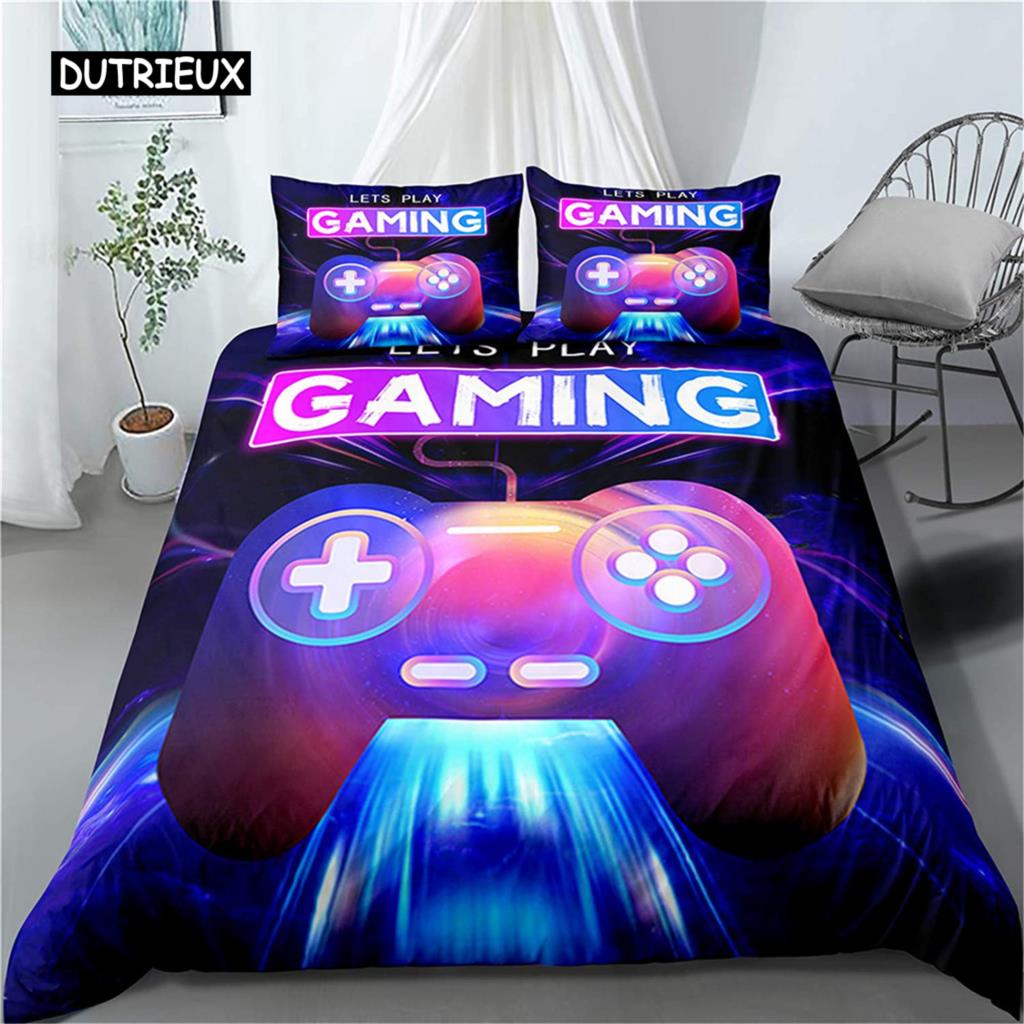 Gaming Bedding Set Game Bed Cover 135 for Adults Kids Soft Microfiber Modern Gamepad Duvet Cover Decorative with Pillowcase