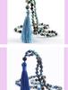 European 8mm Stone Bead Tassel Necklace and Multi-Strand Buddhist Bead Bracelet
