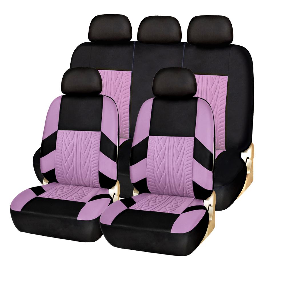 AUTO HIGH Universal Embroidery Car Seat Covers Full Set Polyester Fit Most Cars Truck SUV Van Front Rear Protector