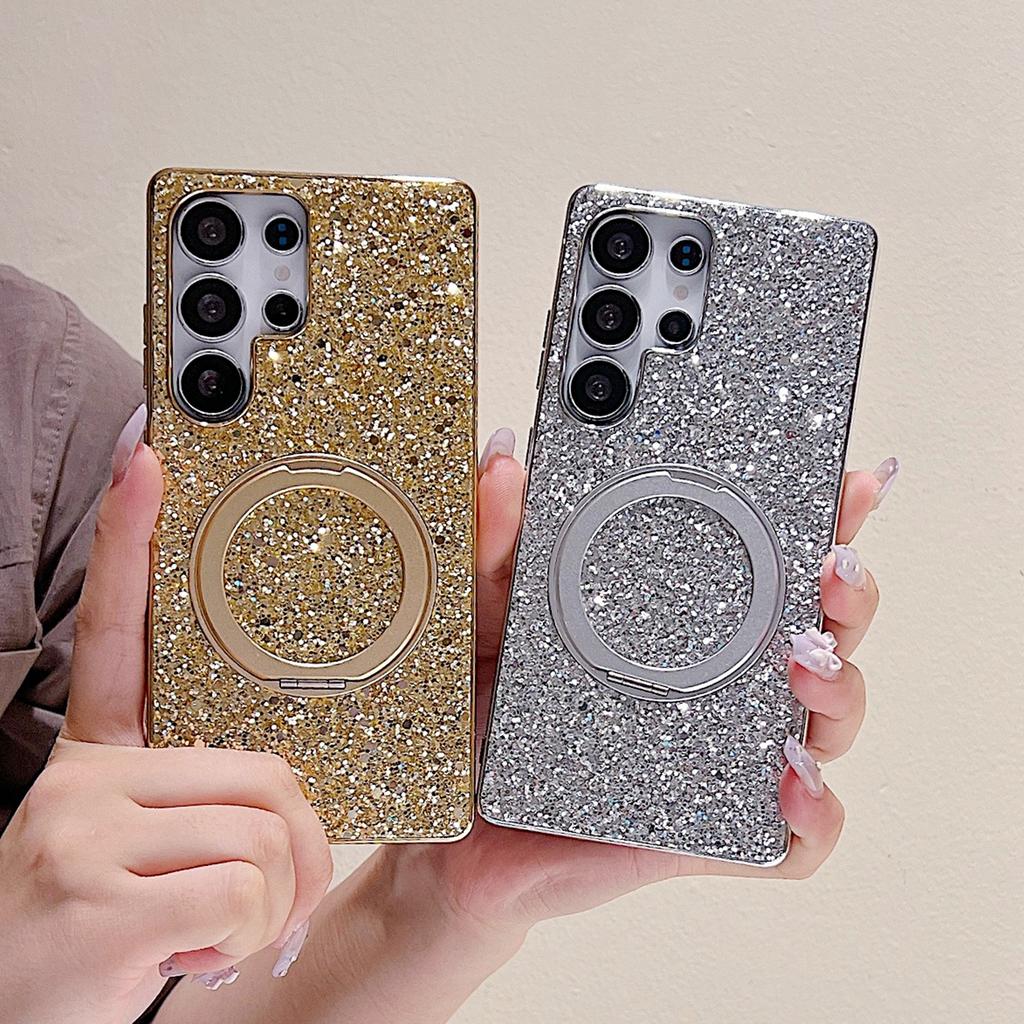Für Samsung Galaxy S25 Ultra Magnetische Hülle mit Ständer Glitzer Galvanisiertes TPU+PC Handyhülle