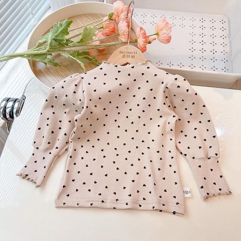 Adorable Trendy Girls Long Sleeve Shirts with Half High Collar Puff Sleeves Ideal for Playtime and School Days in Spring Autumn