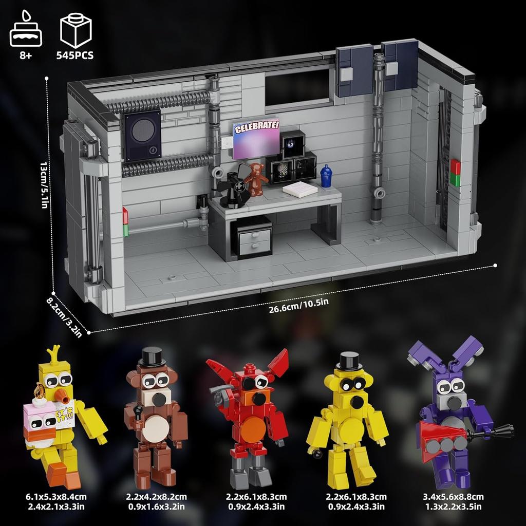 Five Nights Security Room Action Figure Building Block Set, 5 In 1 Monster with Stage Horror Game Toys, Compatible with Lego, Suitable for Fans Boys