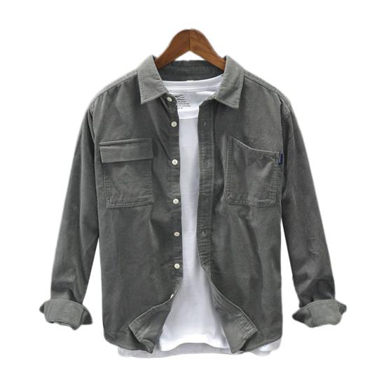 Fall Spring Men Shirt Turn-down Collar Sleeves Single-breasted Chest Loose Cardigan Long Pockets Pure Color Formal Casual Mid Length