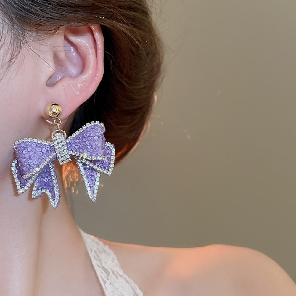Ear Jewelry Sweet Stud Earrings Light Luxury Bowknot Dangle Earrings Crystal Bow Earrings Wedding