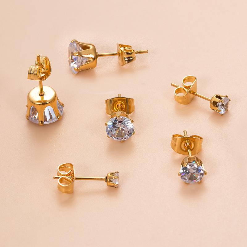 Trendy Zircon Stud Earrings: Minimalist Stainless Steel with Plating, Various Sizes