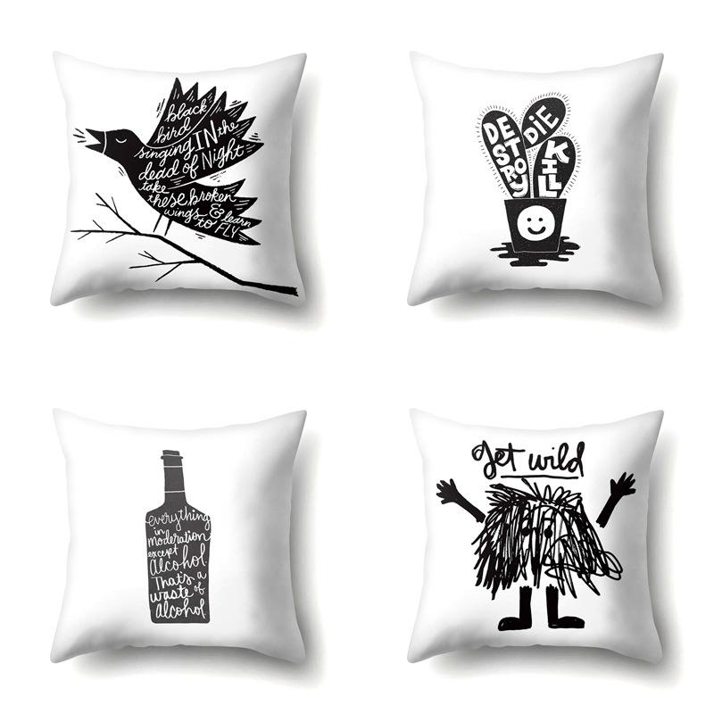 Nordic Style Ins Illustration Graffiti Polyester Pillowcase Car Decoration Home Printed Waist Rest Pillowcase