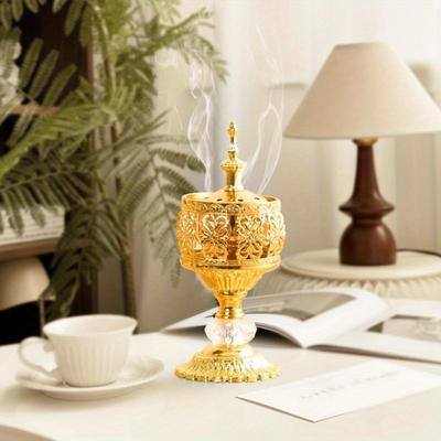 Exquisite Arabic Style Hollow Tower Incense Burner  Crafted From Golden Metal for Bakhoor Ideal for Home and Hotel Ornament