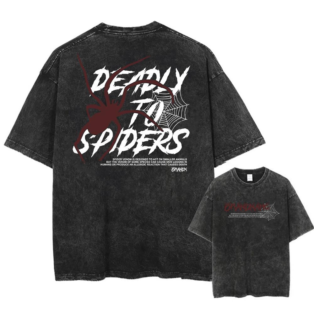 Футболка с принтом паука, кислотная, хлопковая, винтажная, уличная, стираная, мужская, винтажная, эксклюзивная, графическая, футболка, унисекс S