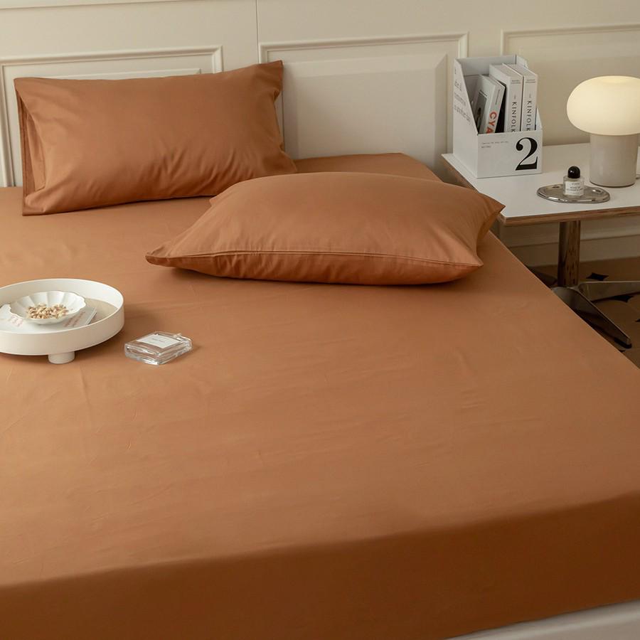Solid Color Cotton Fitted Sheet & Pillowcase Set - Single Bed Mattress Protector