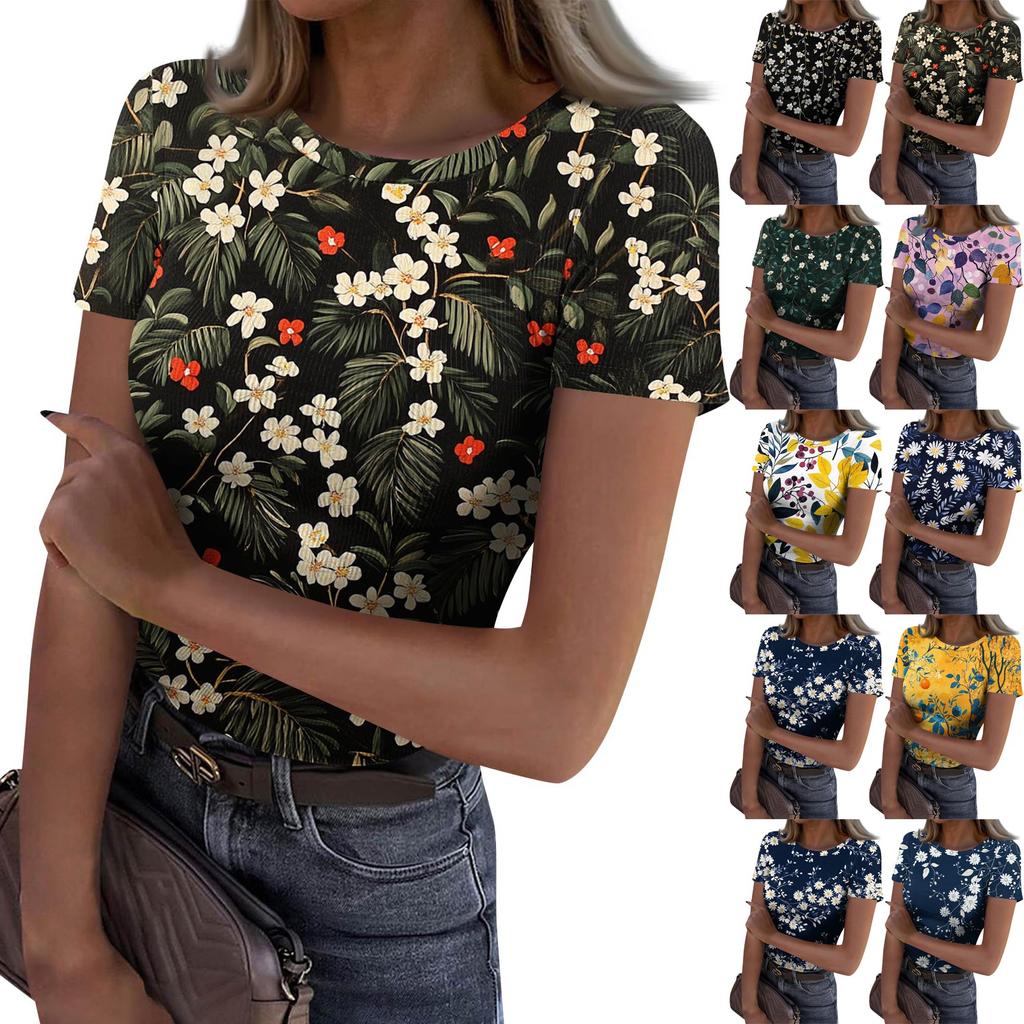 Ladies Slim Bottom T-shirt Fashion Casual Round Neck Pullover Short Sleeve Top