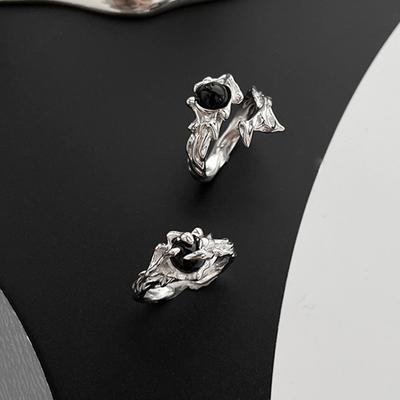Gothic Irregular Gemstone Ring Aesthetic Girls Adjustable Black Stone Ring Women's Liquid Punk Ring Vintage Jewelry Accessories