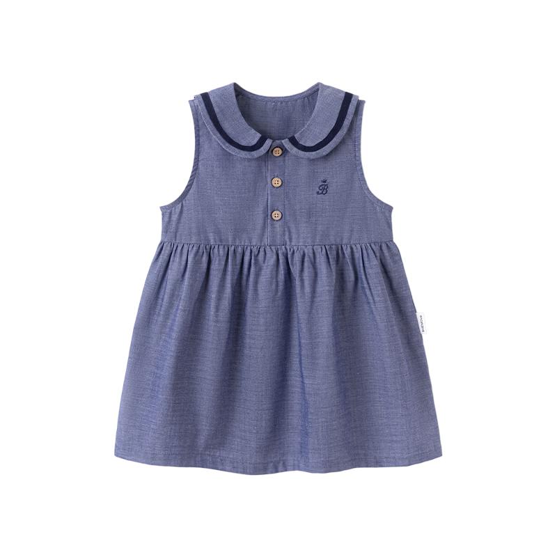 

Babylove Girls Summer Denim Sleeveless Navy Collar Dress 100