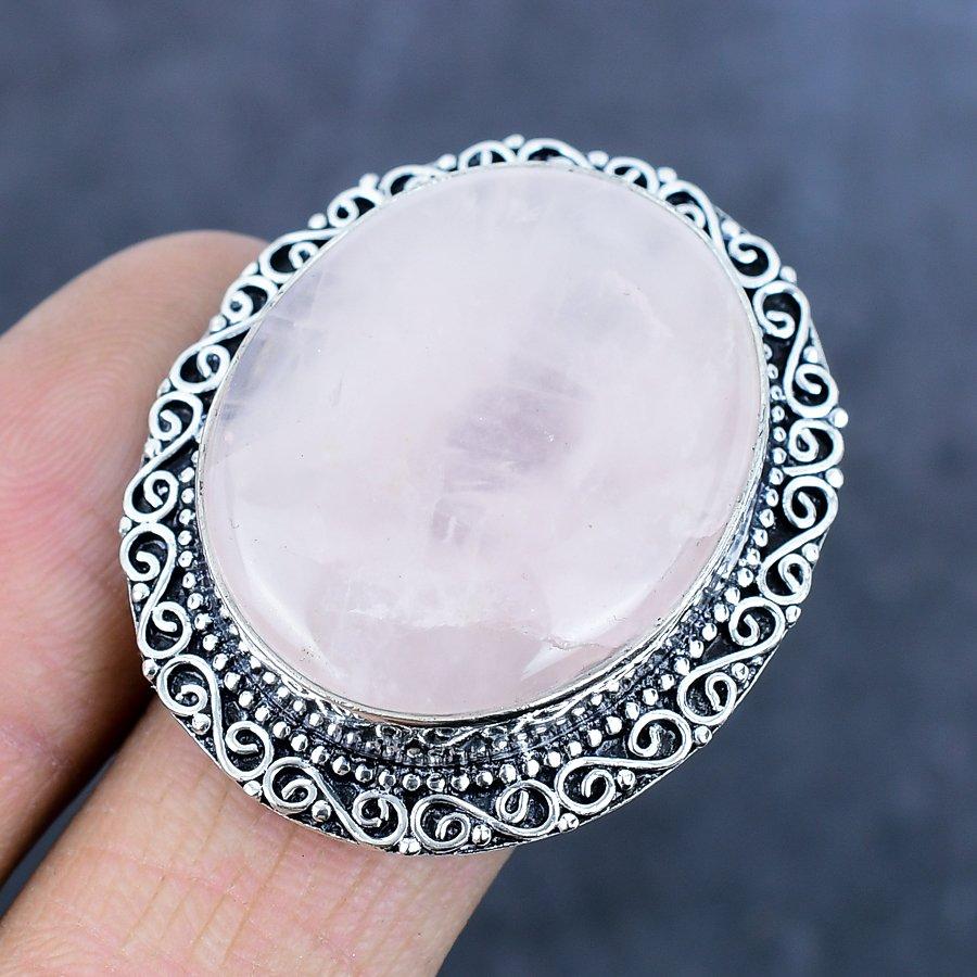 Natürlicher Rosenquarz Edelstein 925 Sterling Silber Schmuck Ring Größe 8 Y5k56