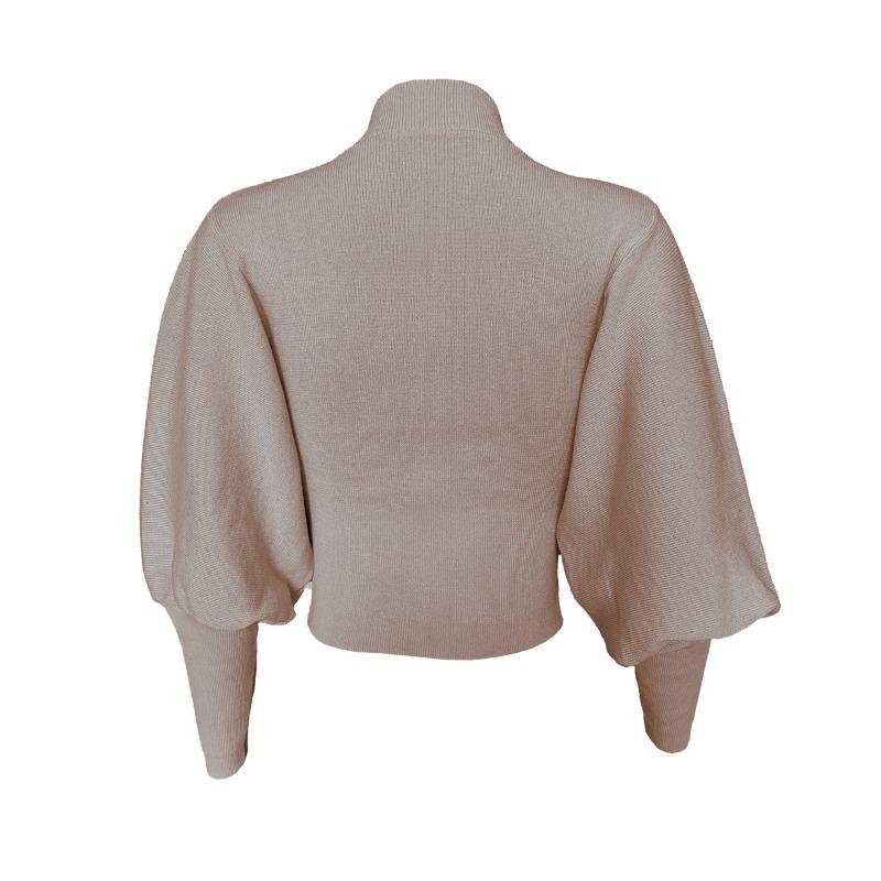 Autumn and Winter Women's Net Color Knitted Lantern Sleeve Long Sleeve Pullover Turtleneck Wool Sweater