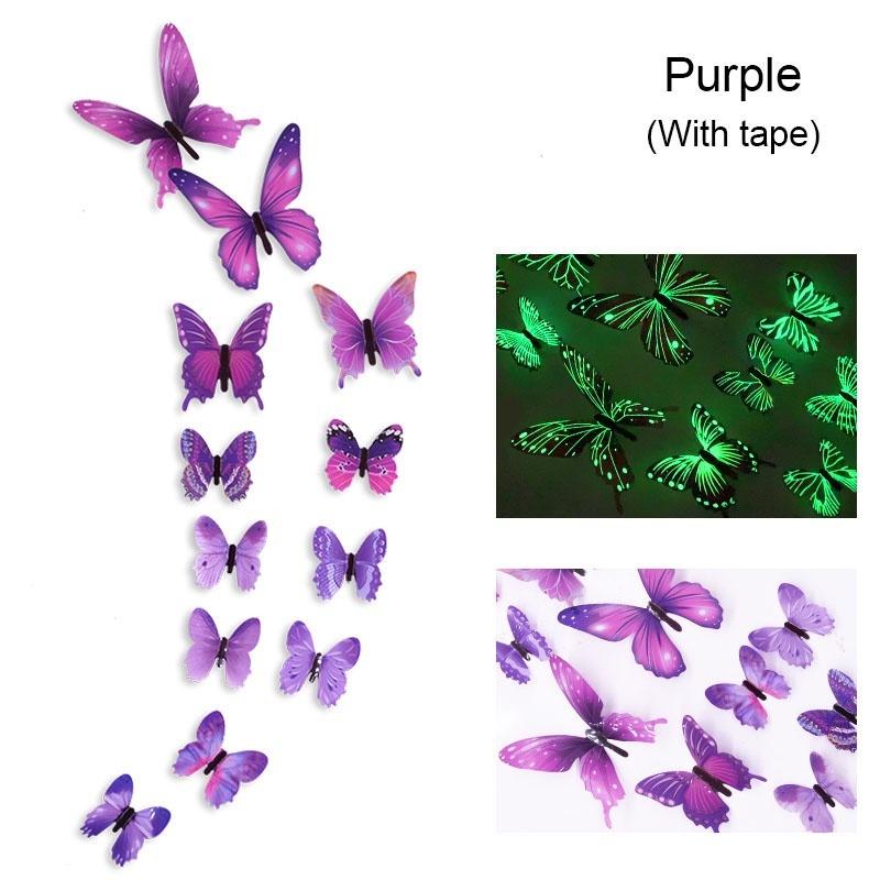 

12-48PCS Luminous Butterfly Wall Stickers Living Room Butterflies For Wedding Party Decoration Home 3D Fridge Decals Wallpaper 12PCS фіолетовий