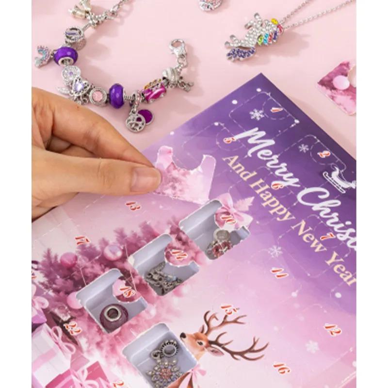 DIY Jewelry Advent Calendar – 24-Day Christmas Countdown Bracelet Making Kit with Alloy Charms, Holiday Gift Box