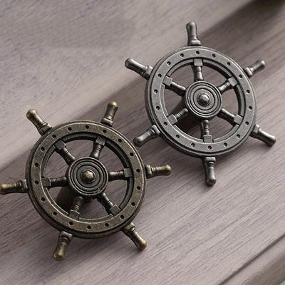 1/2pcs Vintage Drawer Single Hole Handle Creative Ship Rudder Steering Wheel Handle Kitchen Living Room Drawer Cabinet Wardrobe Door Handle Handle