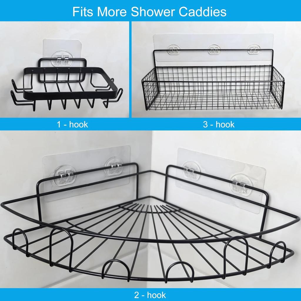 15 Pack Shower Caddy Adhesive Replacement, No Drilling Shower Shelf Adhesive, Strong Caddy Sticker Hooks Replacement for Showers Shelves and Kitchen
