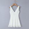 Design-Sense Women's V-Neck Mesh Embroidery Sleeveless Slim-Fit Open-Back Dress