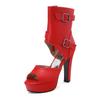Red Female Sandals Peep Toe 12cm Chunky Heel 3.5cm Platform Side Zipper Belt Buckle Sexy Dating Shoes Big Size 49 50