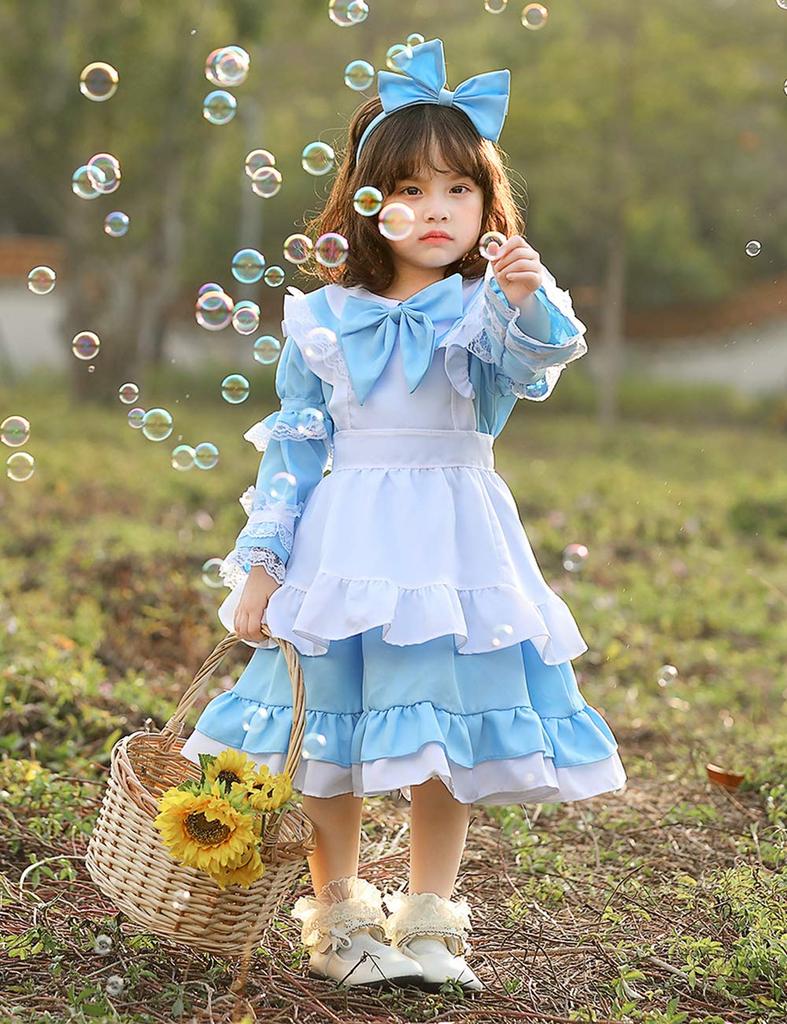 YUEEI Maid Costume for Fancy One Short Long Performance Bow 5 Piece Set Kids, Alice, Halloween, Cosplay, Dress, Girls, Piece, Sleeve, Sleeve, Cute,