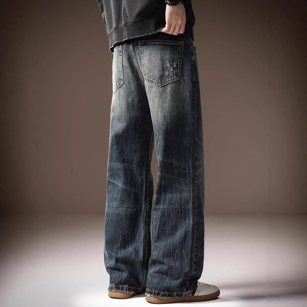 High-end American Retro Washed Straight Jeans Men's Autumn New Trend Simple Loose Versatile Micro-flared Pants