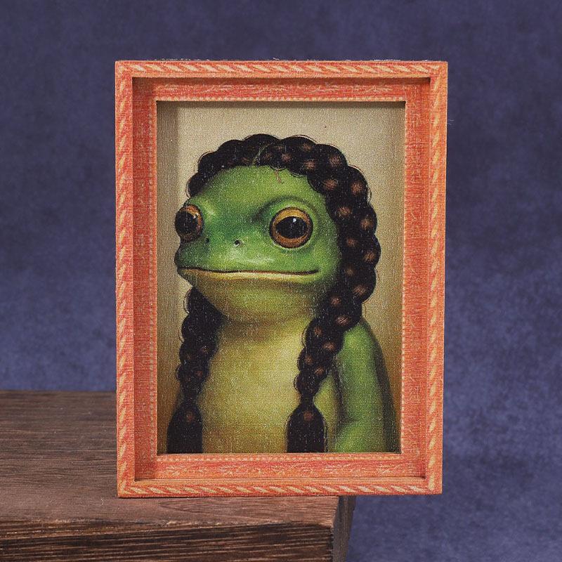 1Pc Mini Wooden Photo Frame Frog Fridge Magnet Funny Green Frog & Haircut Modern Kitchen Decor Refrigerator Ornament