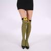 Sweet Bowknot Accent Thigh High Long Socks for Women Halloween Cosplay Parties Fishnet Striped Thigh High Stockings