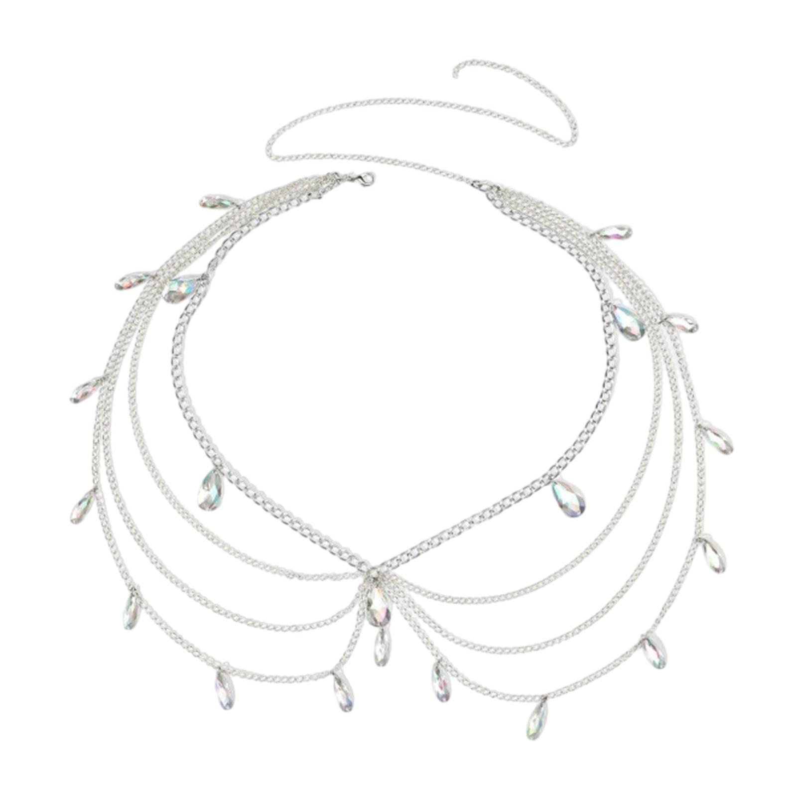 

Waist Chain Y2K Subculture Chain Sexy Metallic Diamante for Party/Club for Banquet Costume Jewelry Waist Belt серебряный