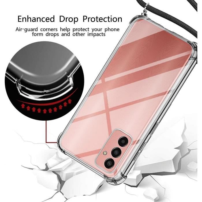 Coque de protection - Samsung - Galaxy M13 - Transparent - Souple - Antichoc avec bandoulière rouge