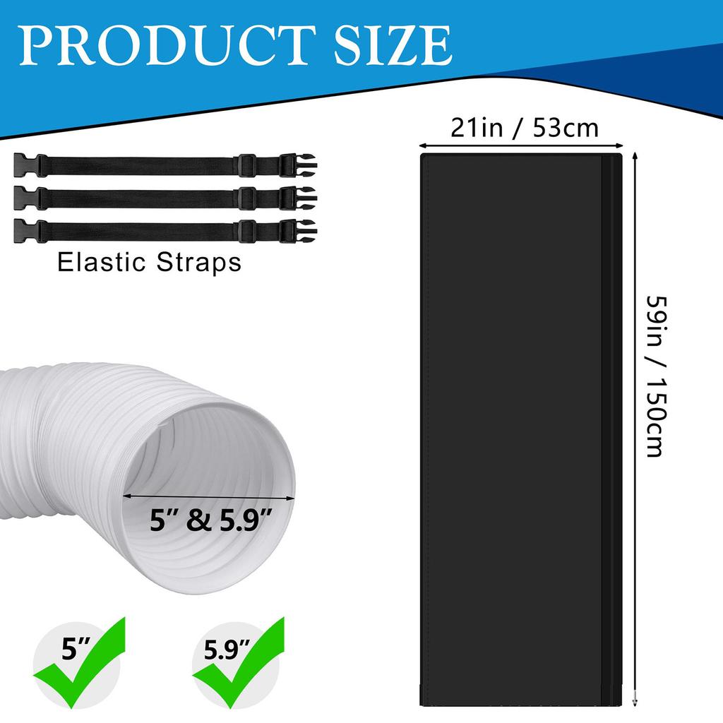 Portable AC Hose Insulation Sleeve With 3 Elastic Band Heat Insulation Duct Vent Cover Fits 5" And 9" Diameter Exhaust Hoses