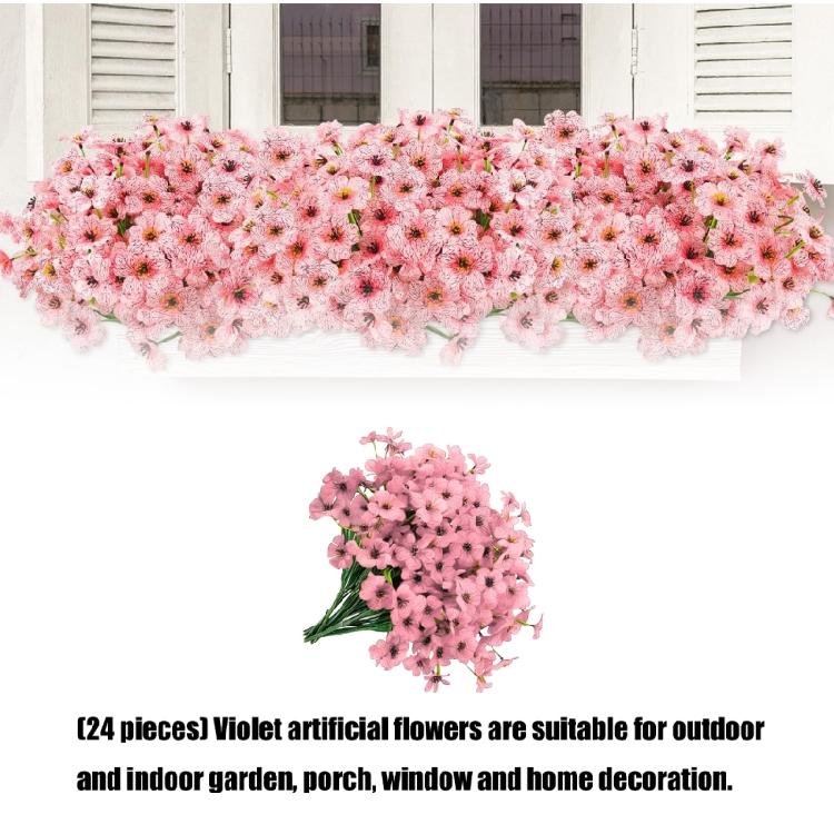 Set Of 24 Plastic Faux Violets Bundles For Porch Window Box And Seasonal Decorating Artificial Floral