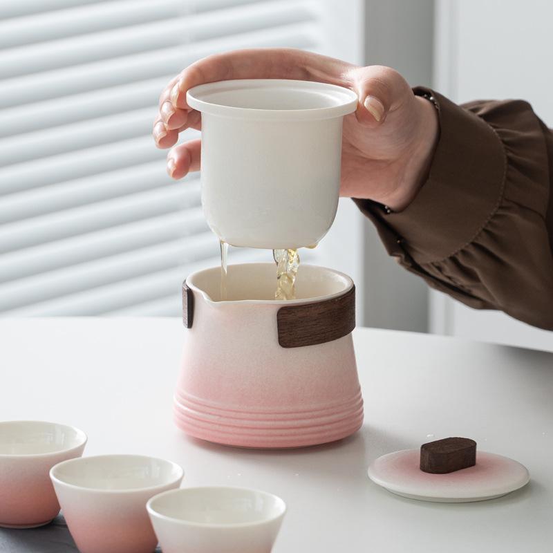 Small set of portable travel tea set, one pot, three cups storage bag, outdoor travel teapot, express cup gift.