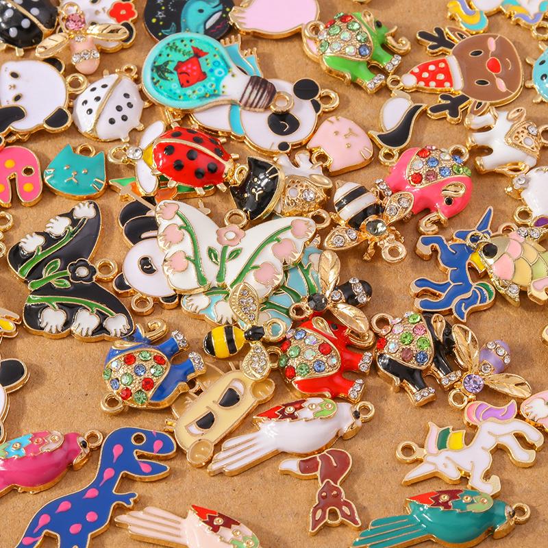 10pcs Enamel Animal Cat Bee Bird Panda Pendants Charms for Jewelry Making DIY Earrings Necklace Bracelet Accessories Supplies