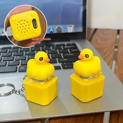 Funny Croaking Frog Duck Keychain Rechargeable Keyboard Fidget Clicker Sound Keyring With LED Light For Stress Relief