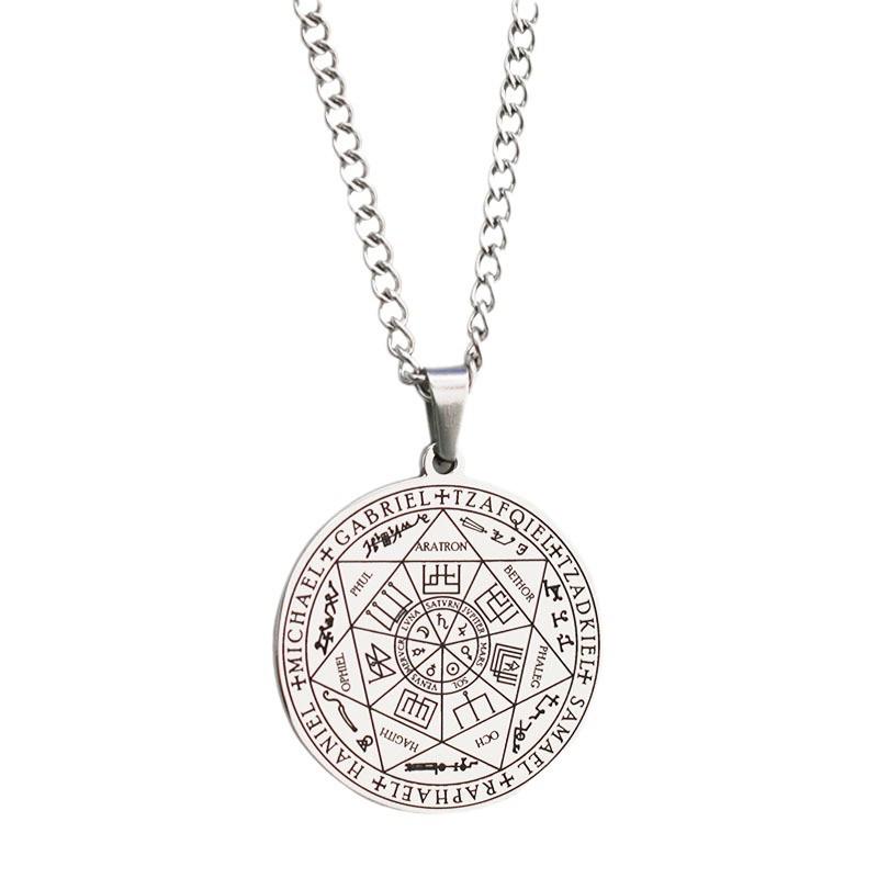 Collier pour homme en acier inoxydable avec pendentif cercle magique des sept archanges