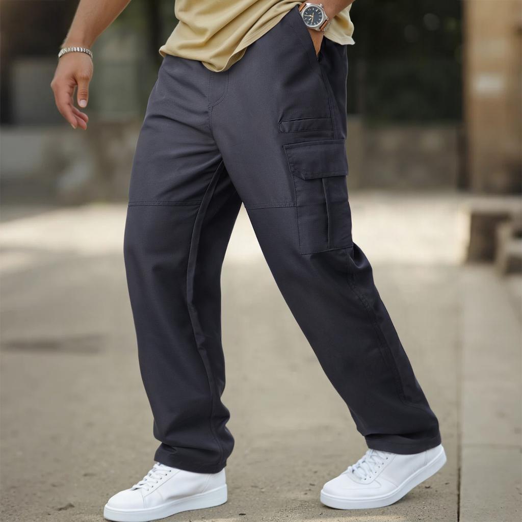 Men's Solid Color Casual Pants Men's Casual Fashion Multi-pocket Overalls