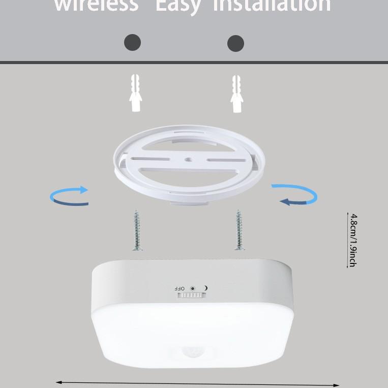 Square Ceiling Light with Motion Sensor and Rechargeable Battery for Hallway Stairway Entryway Corridor Minimalist Design USB Charging Mount Included