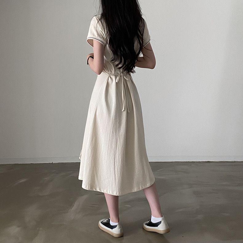 Women's Summer Retro Korean POLO Collar Color Block Slimming A-Line Dress