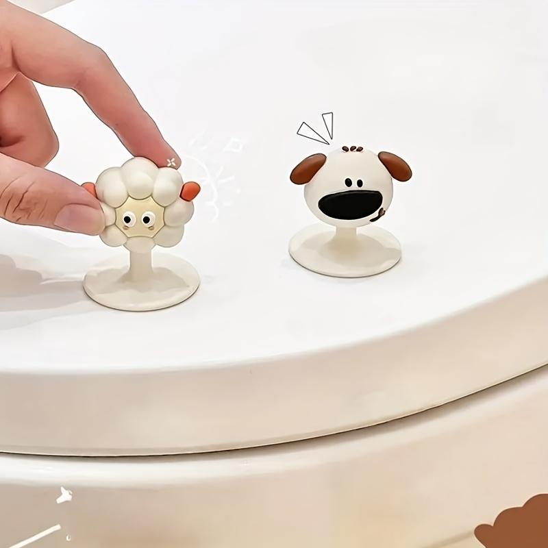 

Creative Toilet Seat Lifter Handles (Sheep & Dog), Easy-Install Plastic Bathroom Accessory with Multi-Functional Hooks