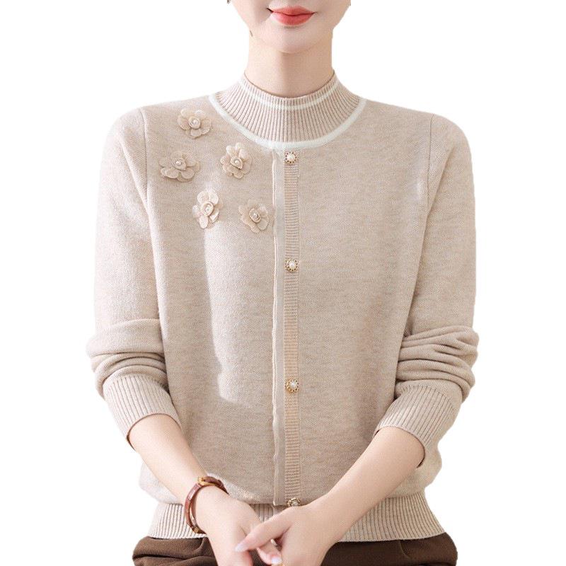 Stylish Plus Velvet Knit Sweater for Middle-Aged & Elderly Women - Warm Winter Base Layer