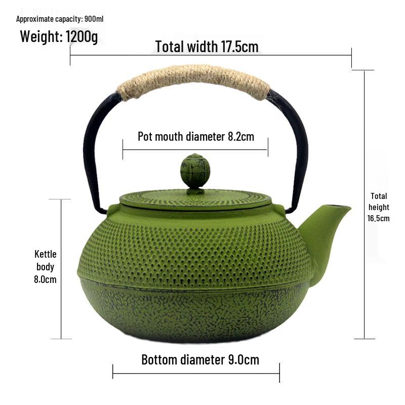 Cha Xun Dark Green Granular Cast Iron Teapot with Filter