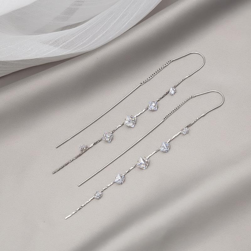 925 Trendy Long Tassel Crystal Earrings, High-End Face-Showing Thin Earrings, Exquisite And Simple Earrings.