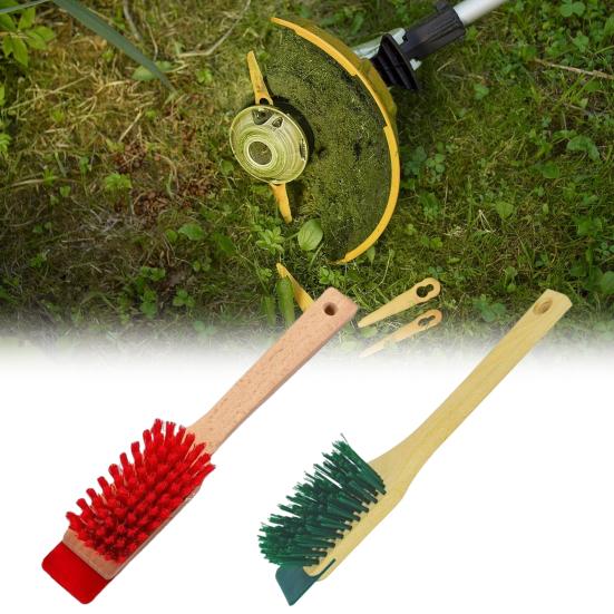 Lawn Mower Brush Compact Size Wooden Handle Cleaning Brush Lawn Mower Accessory Brush Grass Clipping Dirt Removal Tool