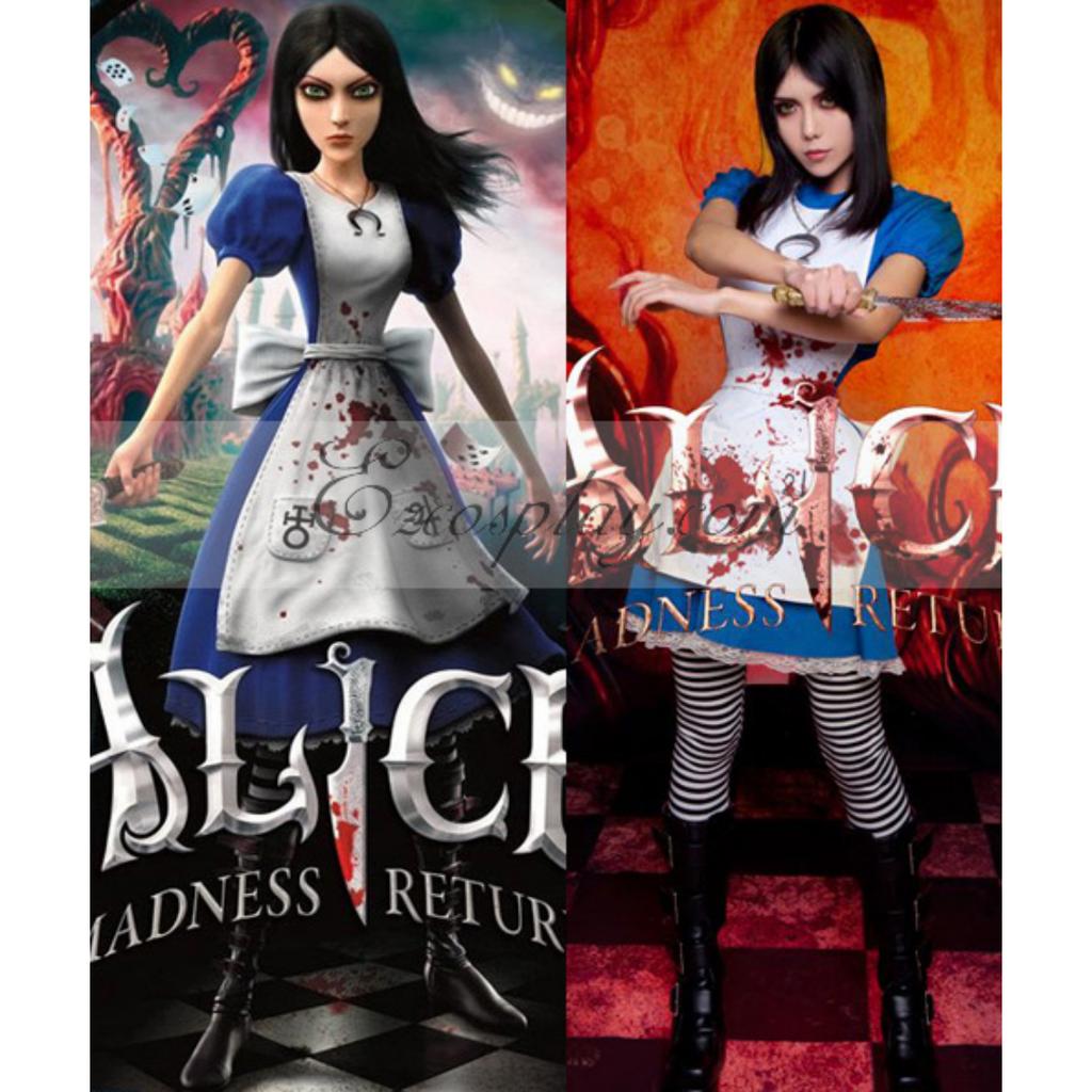 Anime Alice Princess Dress Maid Apron Dress Game Madness Returns Alice Cosplay Costume For Women Girls Halloween Party