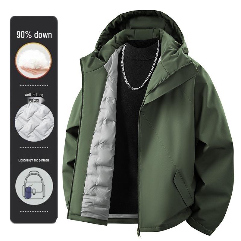 Premium 90% Down Shiny Hooded Men's Ski & Mountaineering Jacket