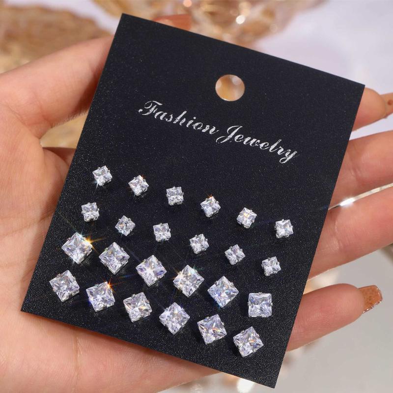 21 Pcs White Shiny Wedding Earrings Set For Women Men Fashion Vintage Crystal Star Heart Design Studs Trendy Jewelry Gifts 2024