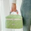 Lovely Grid Design Cosmetics Storage Bag Cloth Zipper Handbag Makeup Bag