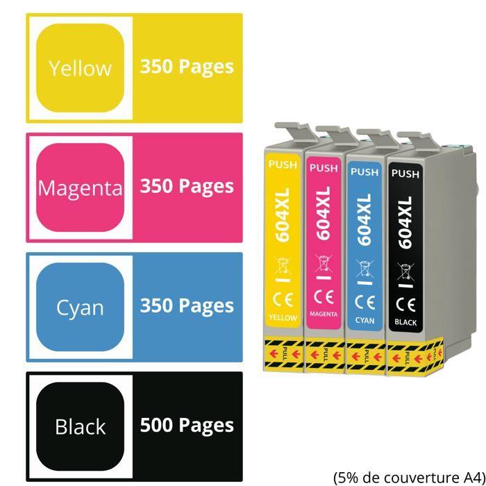 Ink Cartridge - Epson - 604XL - Pack of 4 - Black, Cyan, Magenta, Yellow - Compatible with WF-2950, XP-4200