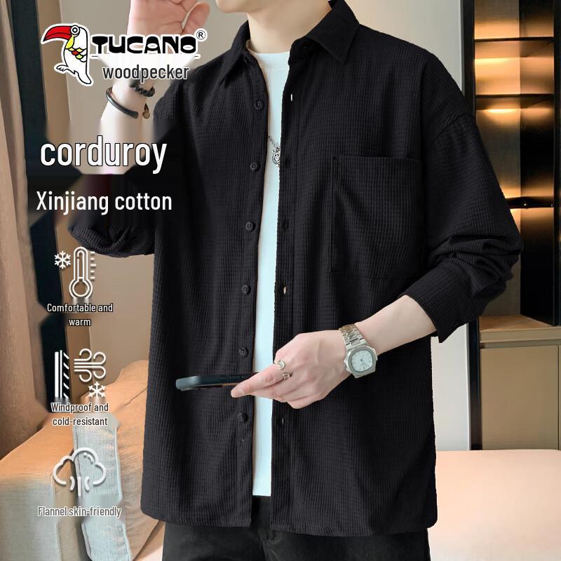

Woodpecker Men s 2025 Autumn Corduroy Pineapple Grid Long-Sleeve Shirt 3XL